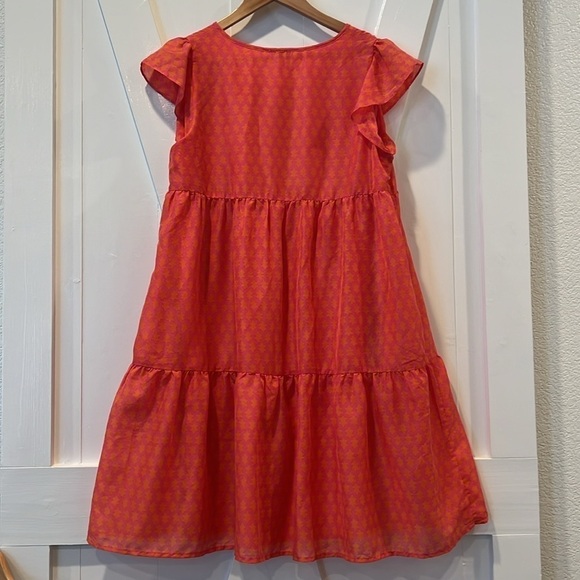 J. Marie Ella Pink Orange Tiered Flutter Sleeve Dress Size Large - Picture 3 of 6